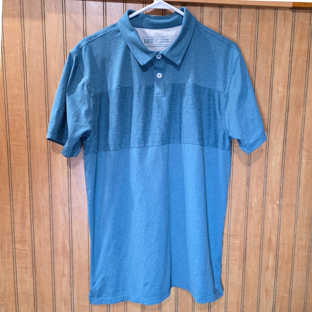 BKE Performance Polo Shirt Teal Two-Tone Short‎ Sleeve Casual Top Mens Large